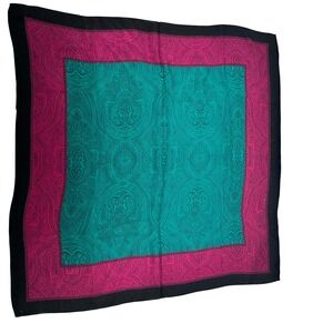 Club 7 Echo Vintage Paisley Square Scarf Teal Magenta Black 34x34 Boho Shawl